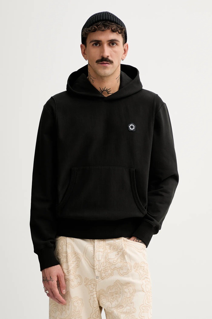 Bavlnená mikina Kenzo Boke Flower 2.0 pánska, čierna farba, s kapucňou, jednofarebná, FF55SW2554MC.99J