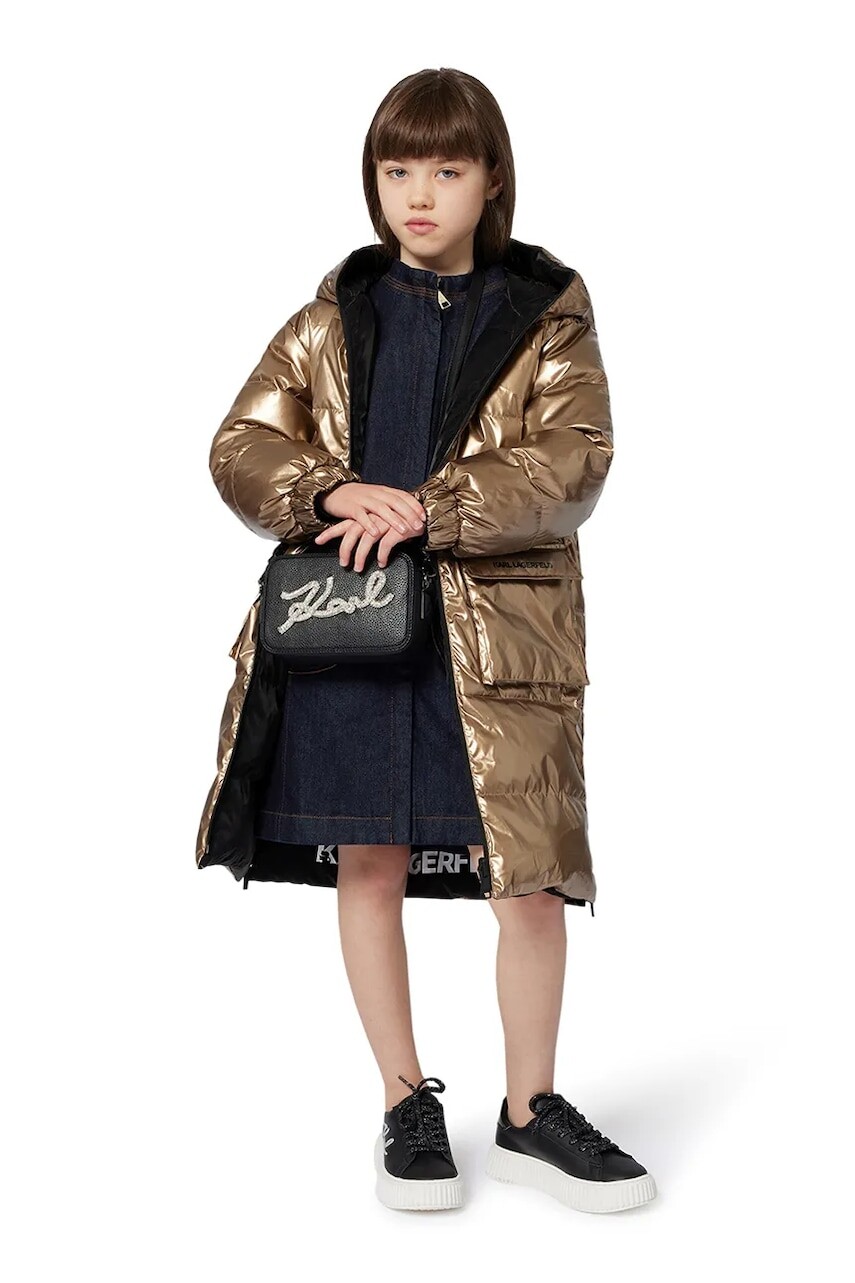 Detská obojstranná bunda Karl Lagerfeld zlatá farba, Z30603