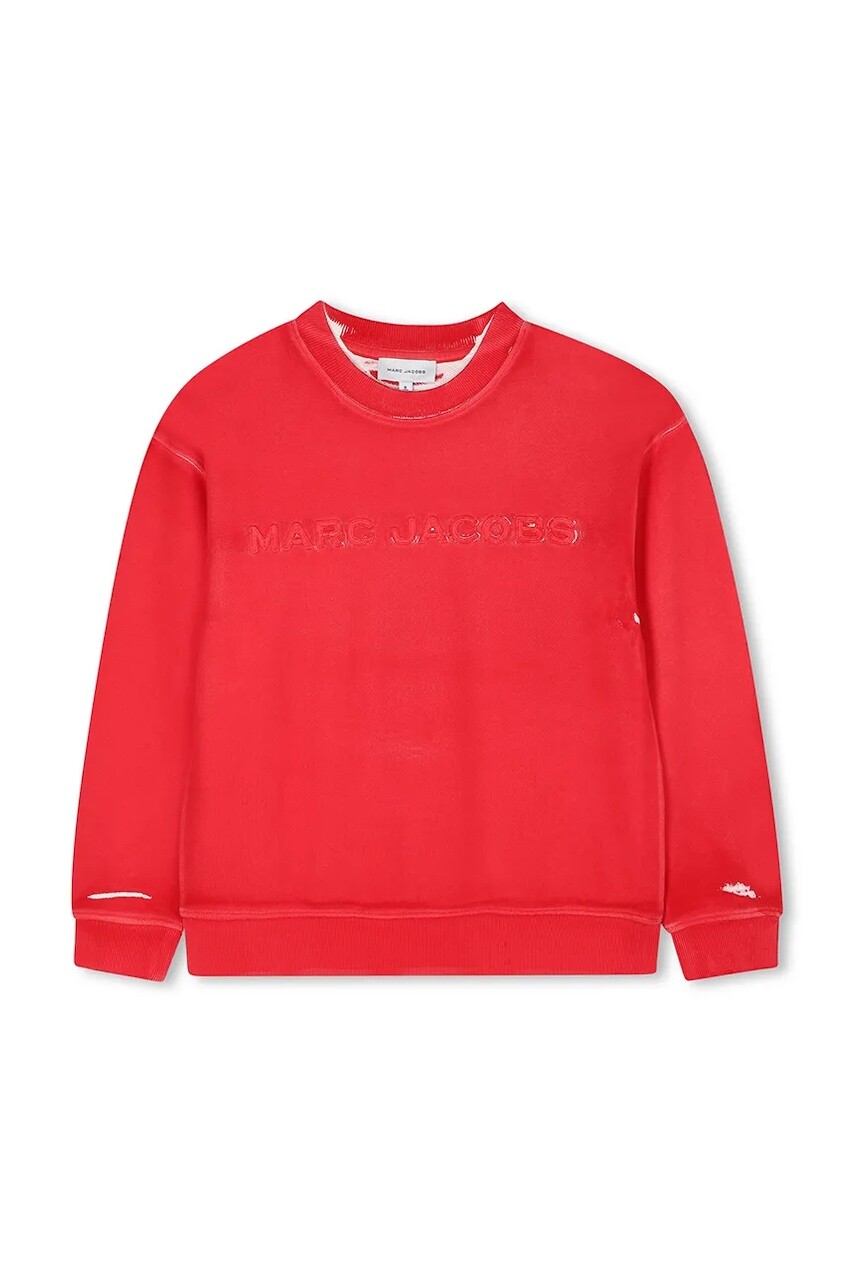 Detská bavlnená mikina Marc Jacobs červená farba, s nášivkou, W60653