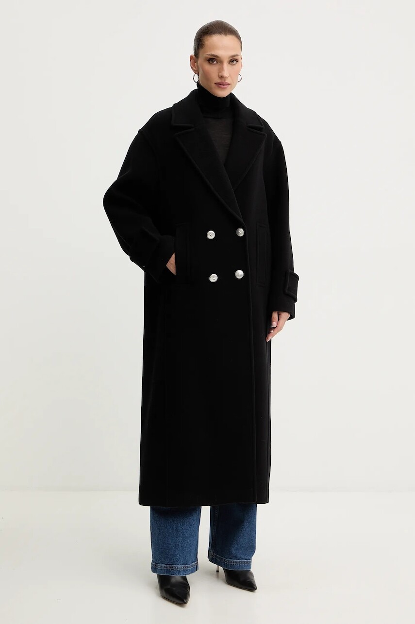 Kabát s prímesou vlny Pinko čierna farba, 105770 A2SM