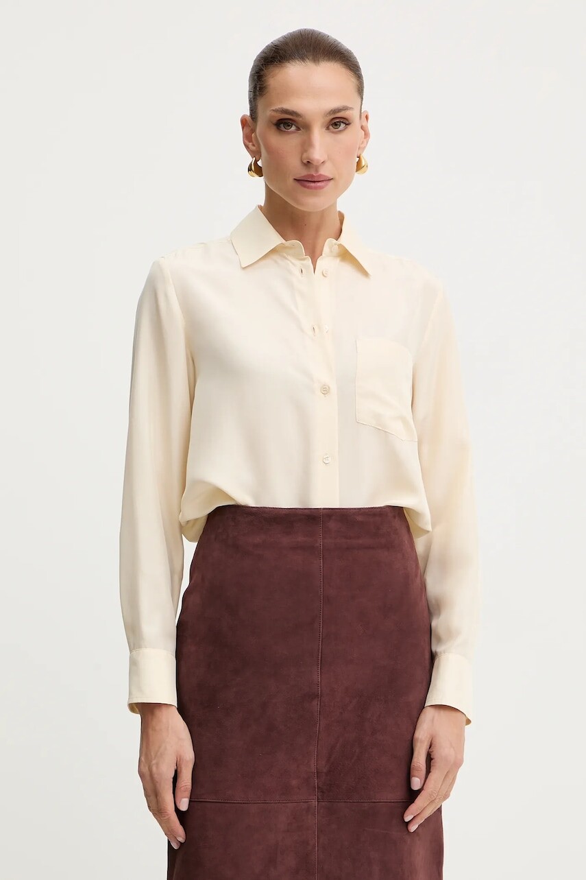 Hodvábna košeľa Weekend Max Mara PAMIR béžová farba, regular, s klasickým golierom, 2525116012600