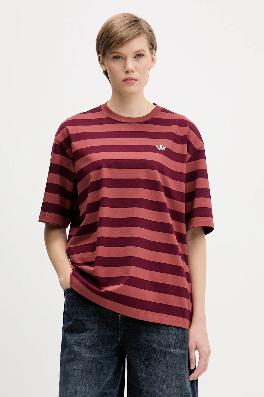 Bavlnené tričko adidas Originals STRIPED SS TEE dámske, oranžová farba, KF2320