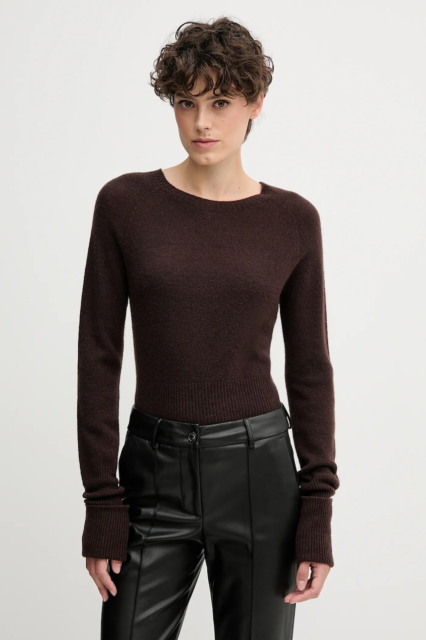 Vlnený sveter Sandro Ferrone hnedá farba, ľahký, S9YBFNOCE