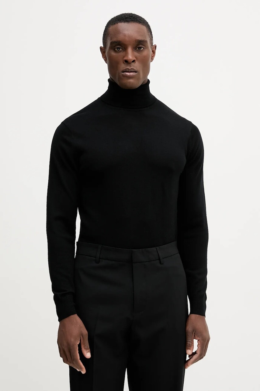 Vlnený sveter Guess FRED čierna farba, ľahký, s rolákom, M5RR20 Z3LZ0