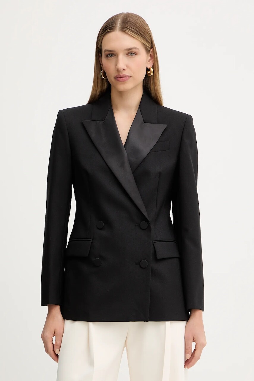 Vlnené sako Weekend Max Mara BRIGIDA čierna farba, dvojradové, jednofarebné, 2525046013600