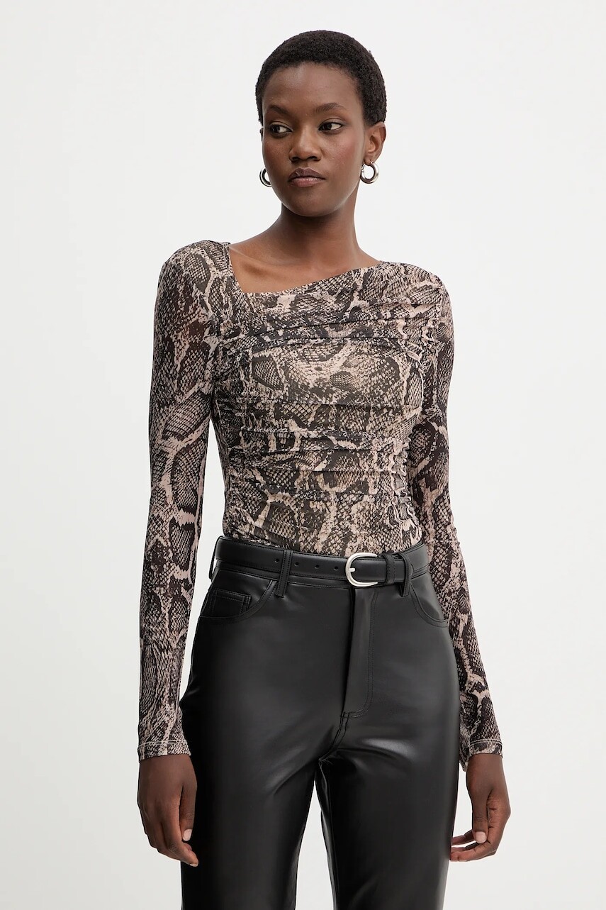 Tričko s dlhým rukávom Guess BERNARDETTE hnedá farba, W5BP32 KCZC2