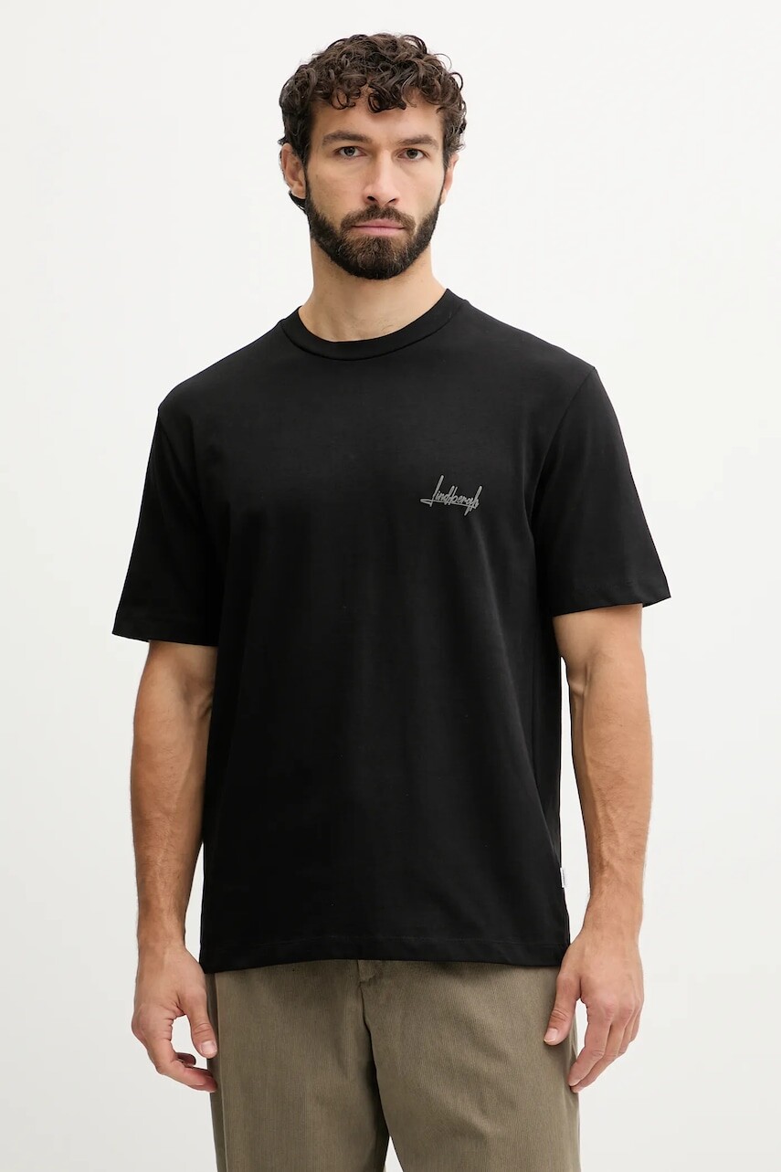 Bavlnené tričko Lindbergh pánske, čierna farba, s potlačou, 30.400120C