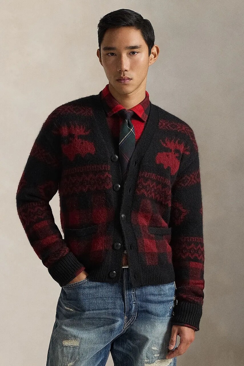 Kardigan s prímesou vlny Polo Ralph Lauren bordová farba, 710982260