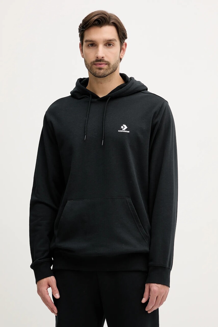 Mikina Converse čierna farba, s kapucňou, s nášivkou, CVM5K874