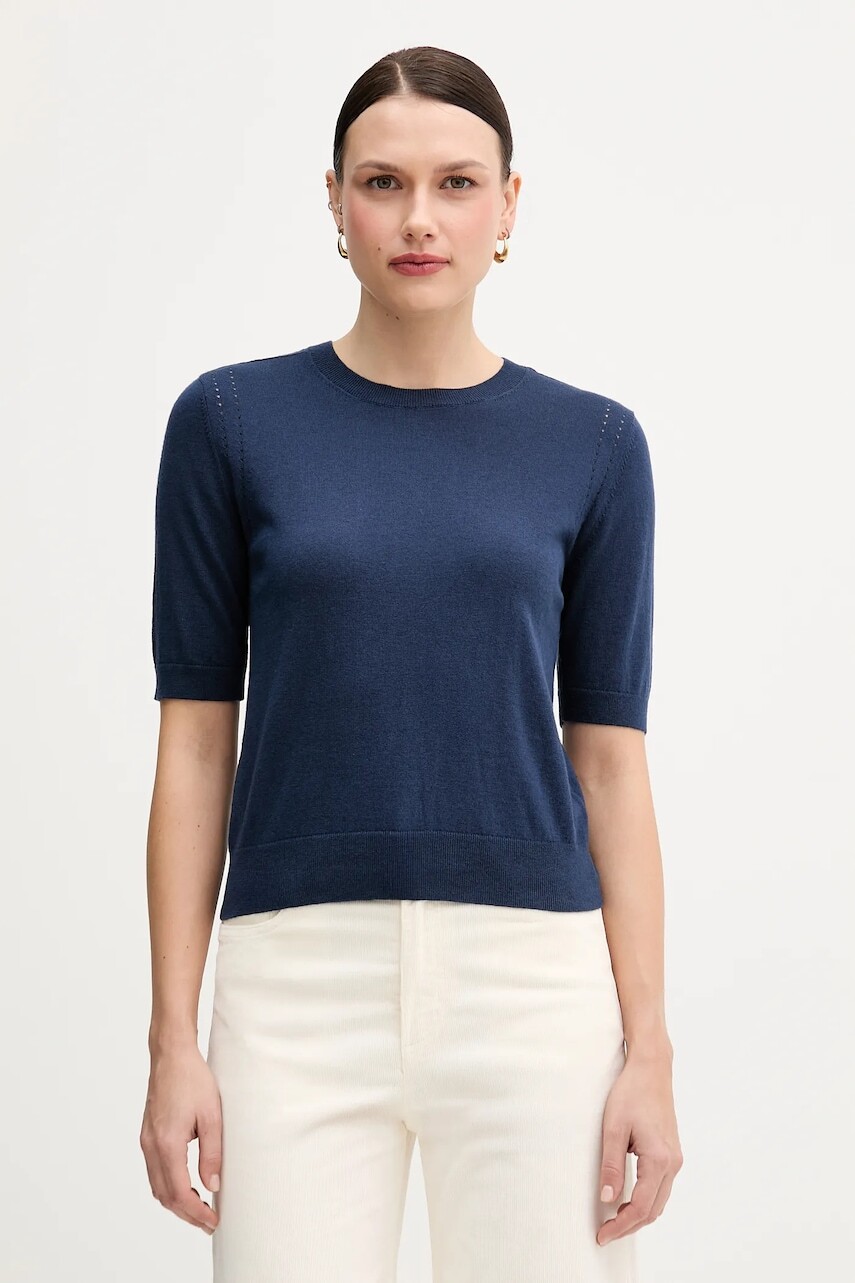 Sveter s prímesou vlny Sisley tmavomodrá farba, ľahký, 1SBXM106L