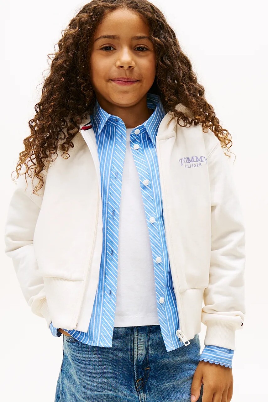 Detská mikina Tommy Hilfiger biela farba, s kapucňou, s nášivkou, KG0KG08988