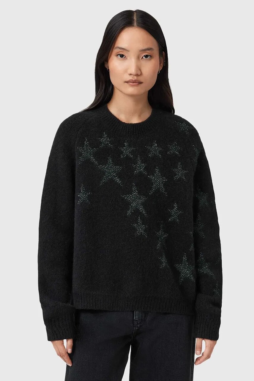 Sveter s prímesou vlny AllSaints čierna farba, W089KD