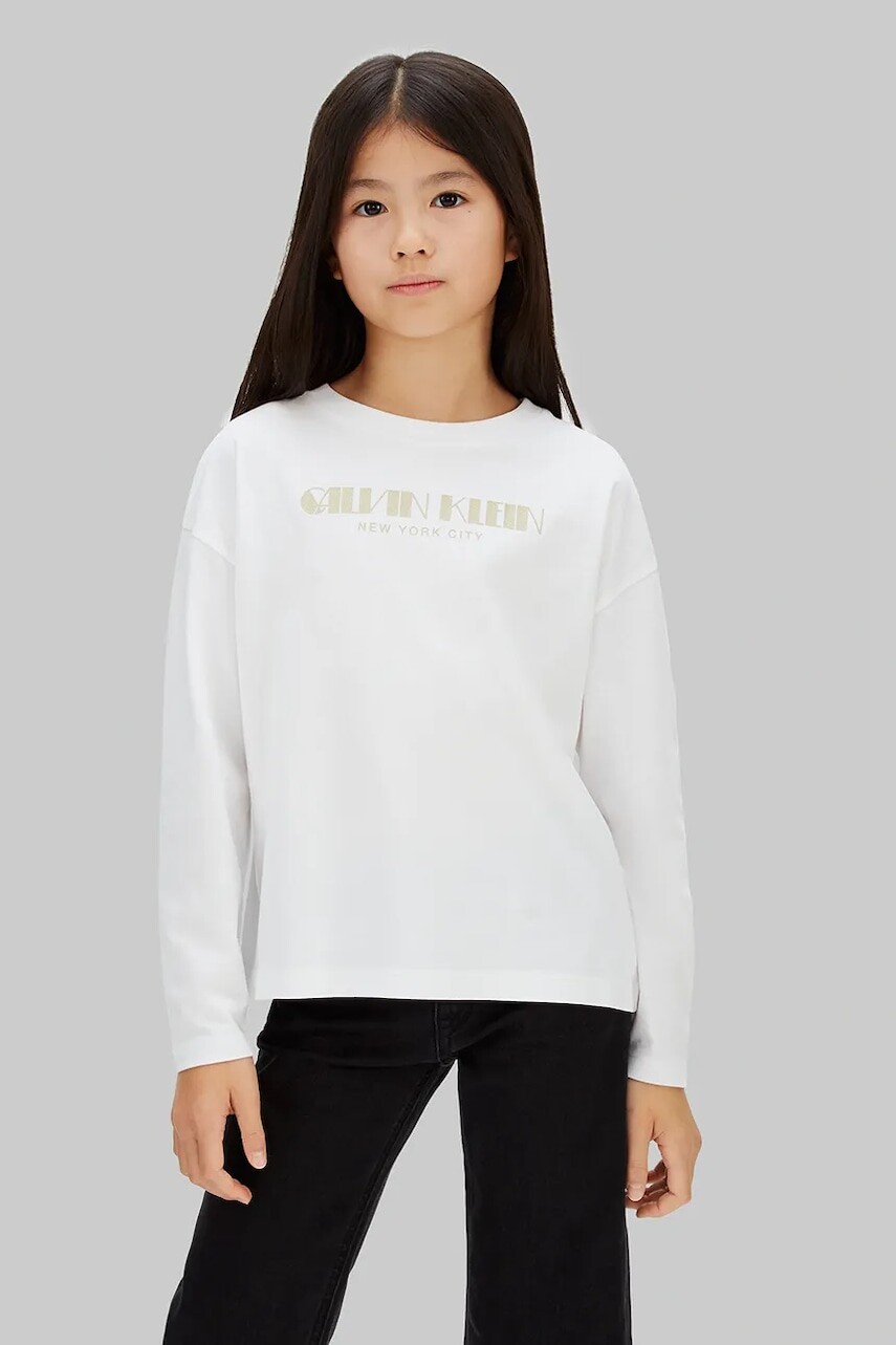 Detská bavlnená košeľa s dlhým rukávom Calvin Klein Jeans biela farba, IG0IG03090