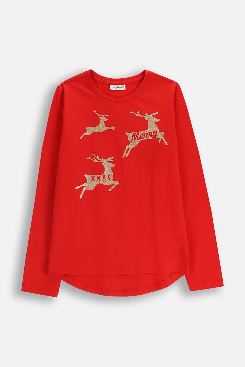 Detská bavlnená košeľa s dlhým rukávom Coccodrillo červená farba, s potlačou, MERRY XMAS