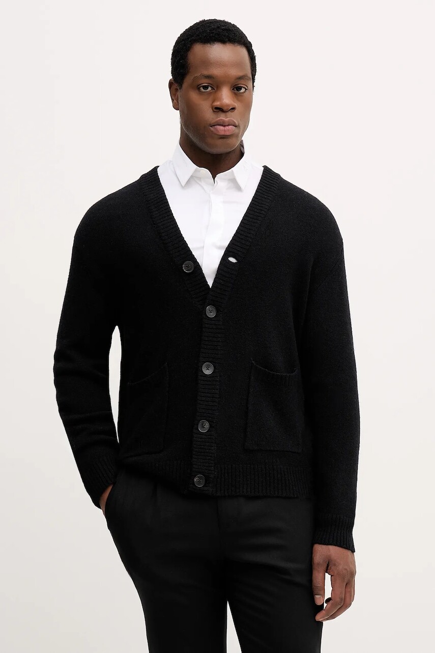 Kardigan s prímesou vlny Lindbergh čierna farba, 30.800223