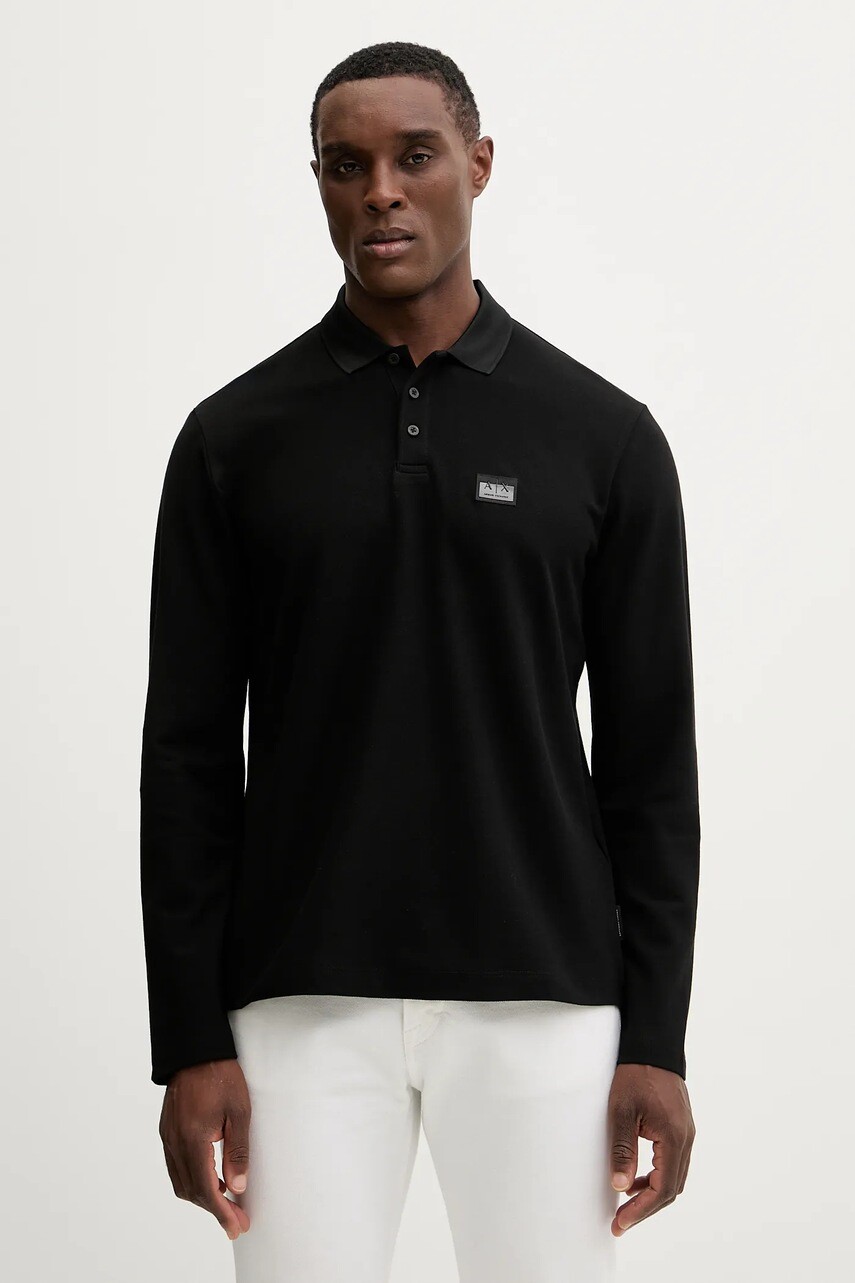 Bavlnené tričko s dlhým rukávom Armani Exchange čierna farba, s nášivkou, XM001394 AF16262