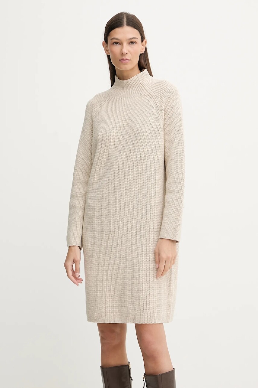 Šaty s prímesou vlny Marc O'Polo béžová farba, mini, rovný strih, 600605967001