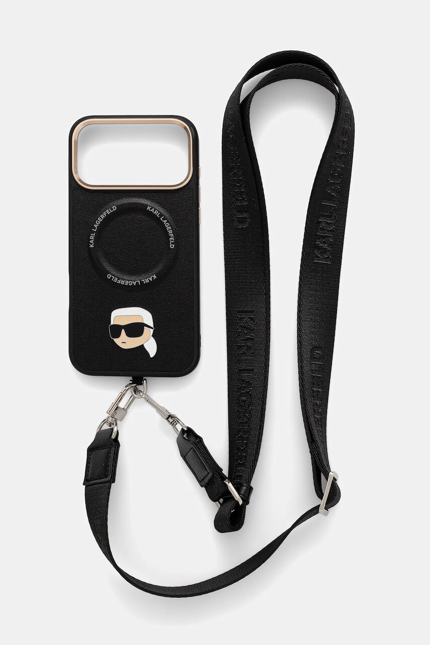 Puzdro na mobil Karl Lagerfeld iPhone 17 Pro Max čierna farba, KLHMP17XPCRLRKLK