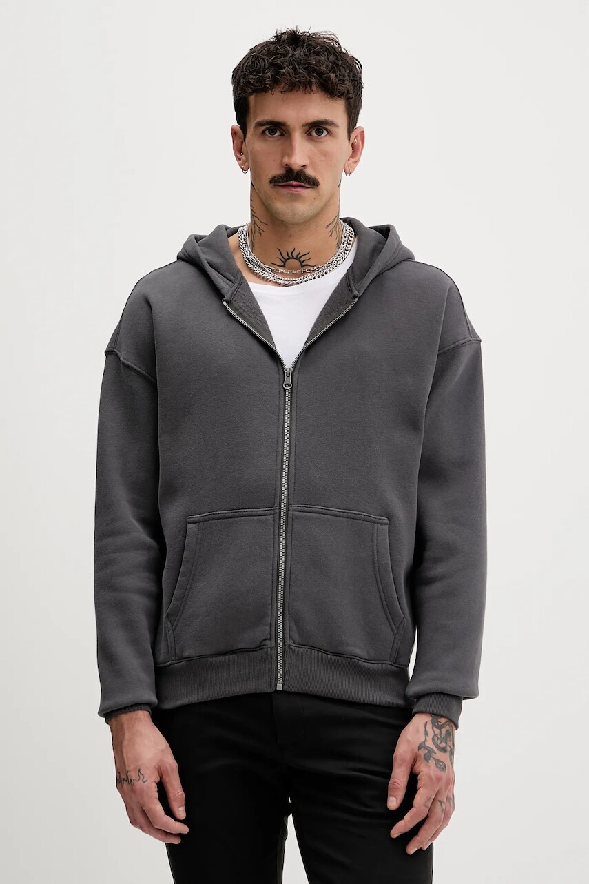 Mikina Hollister Co. šedá farba, s kapucňou, jednofarebná, KI322-5449-902