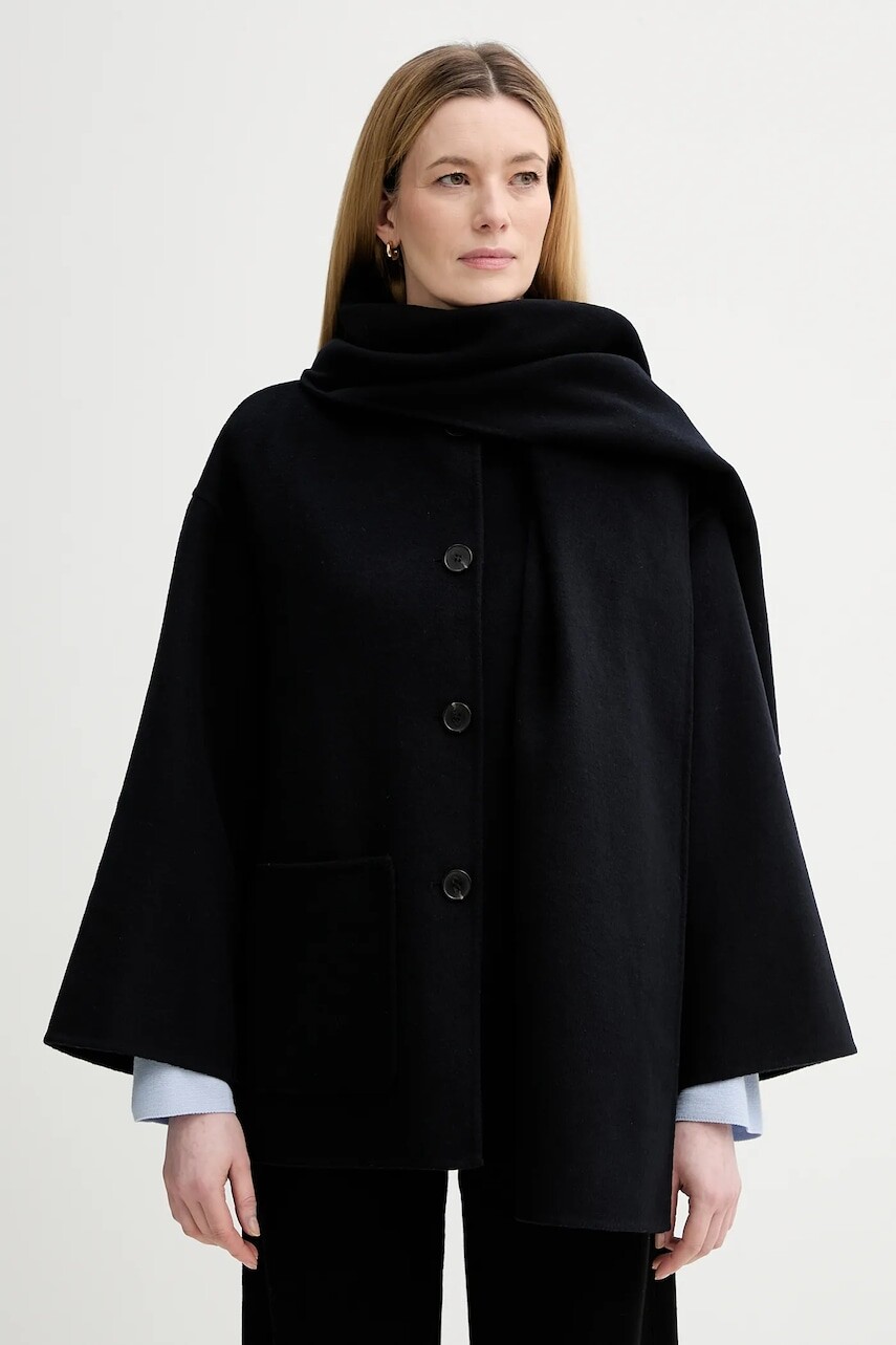 Kabát s prímesou vlny Marc O'Polo tmavomodrá farba, 600005170013