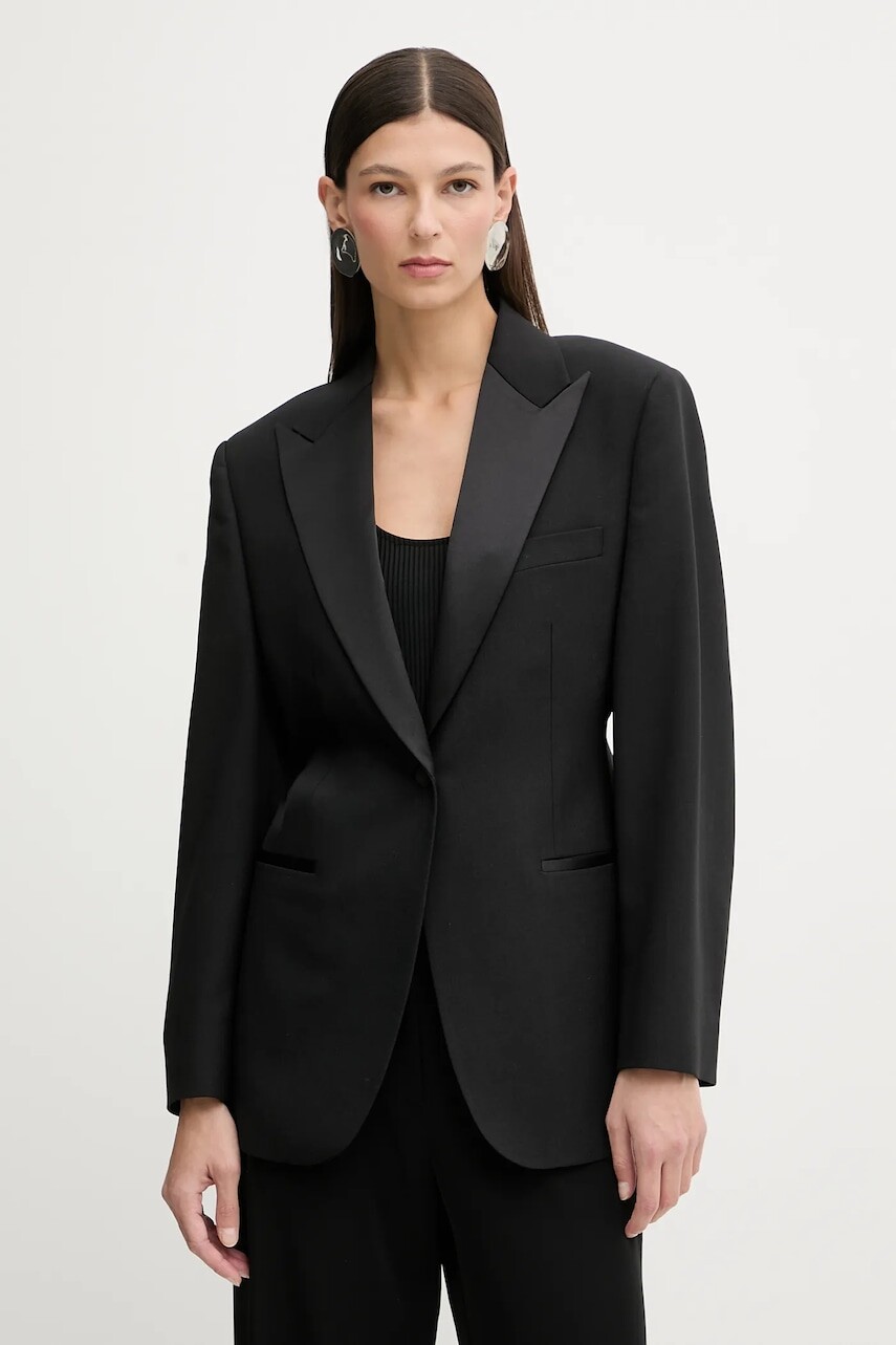 Bunda s prímesou vlny Filippa K čierna farba, jednoradová, jednofarebná, 32084