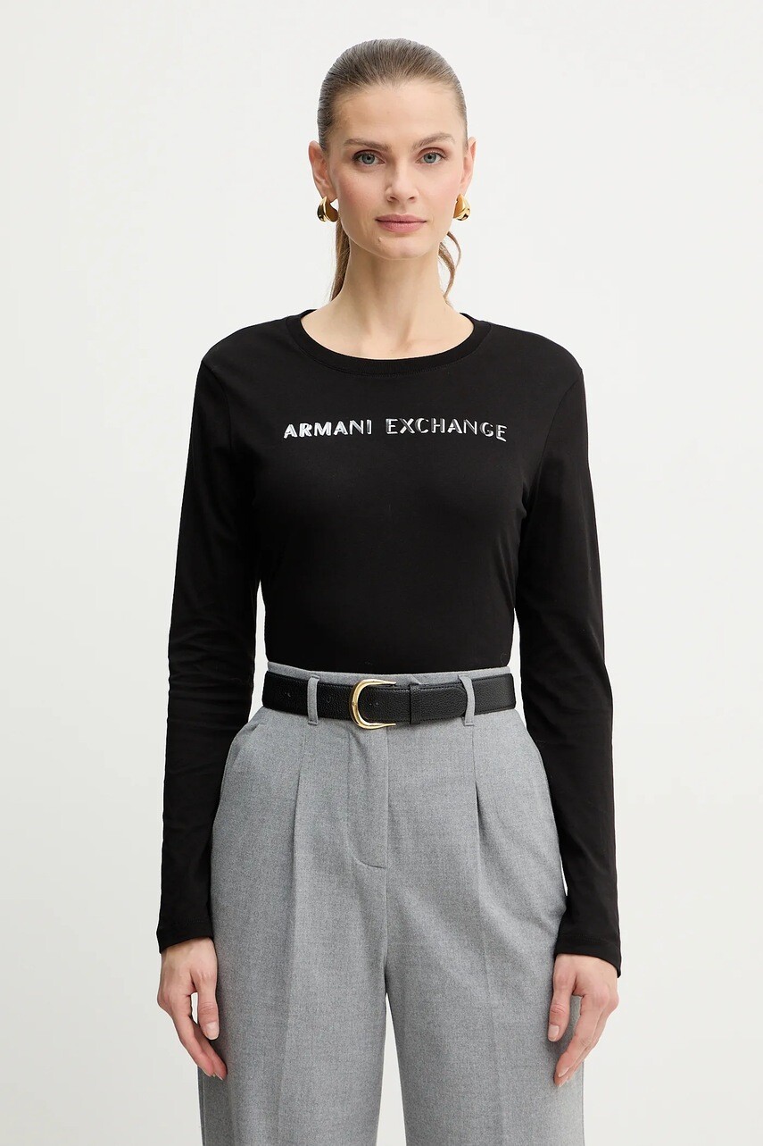 Bavlnené tričko s dlhým rukávom Armani Exchange čierna farba, XW001383 AF10356