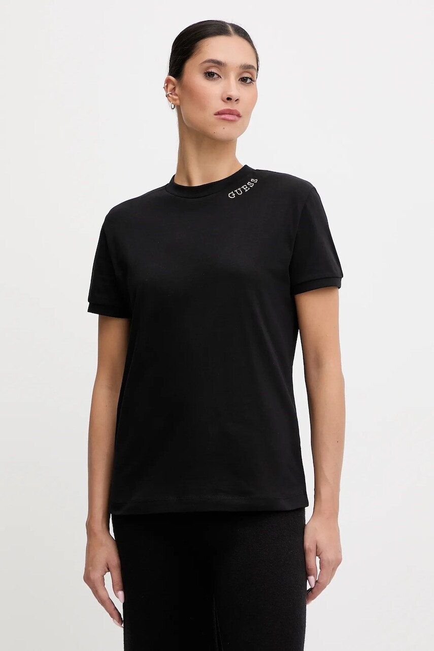 Bavlnené tričko Guess CLELIA dámske, čierna farba, V5BI12 K8FQ4