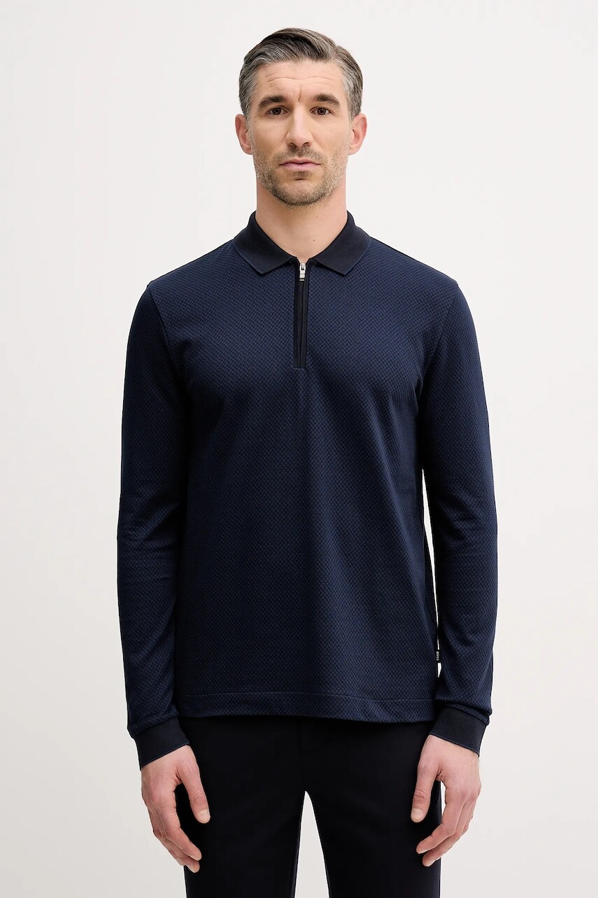 Bavlnené tričko s dlhým rukávom BOSS tmavomodrá farba, 50549583