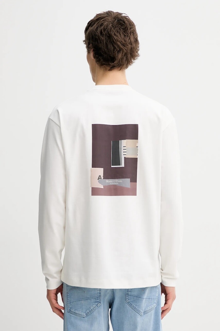 Bavlnené tričko s dlhým rukávom Marc O'Polo béžová farba, s potlačou, 620206452018