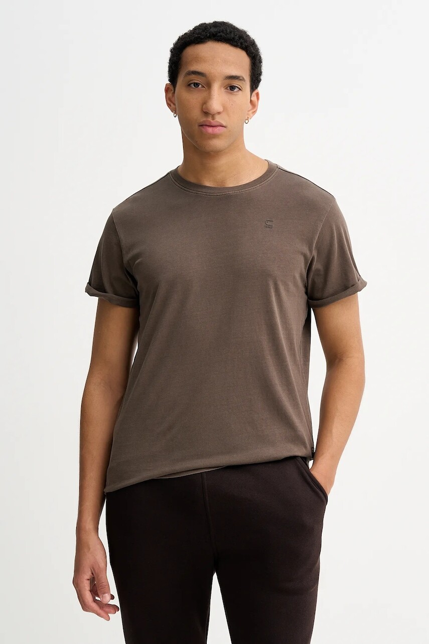 Bavlnené tričko G-Star pánske, hnedá farba, jednofarebné, D16396-2653