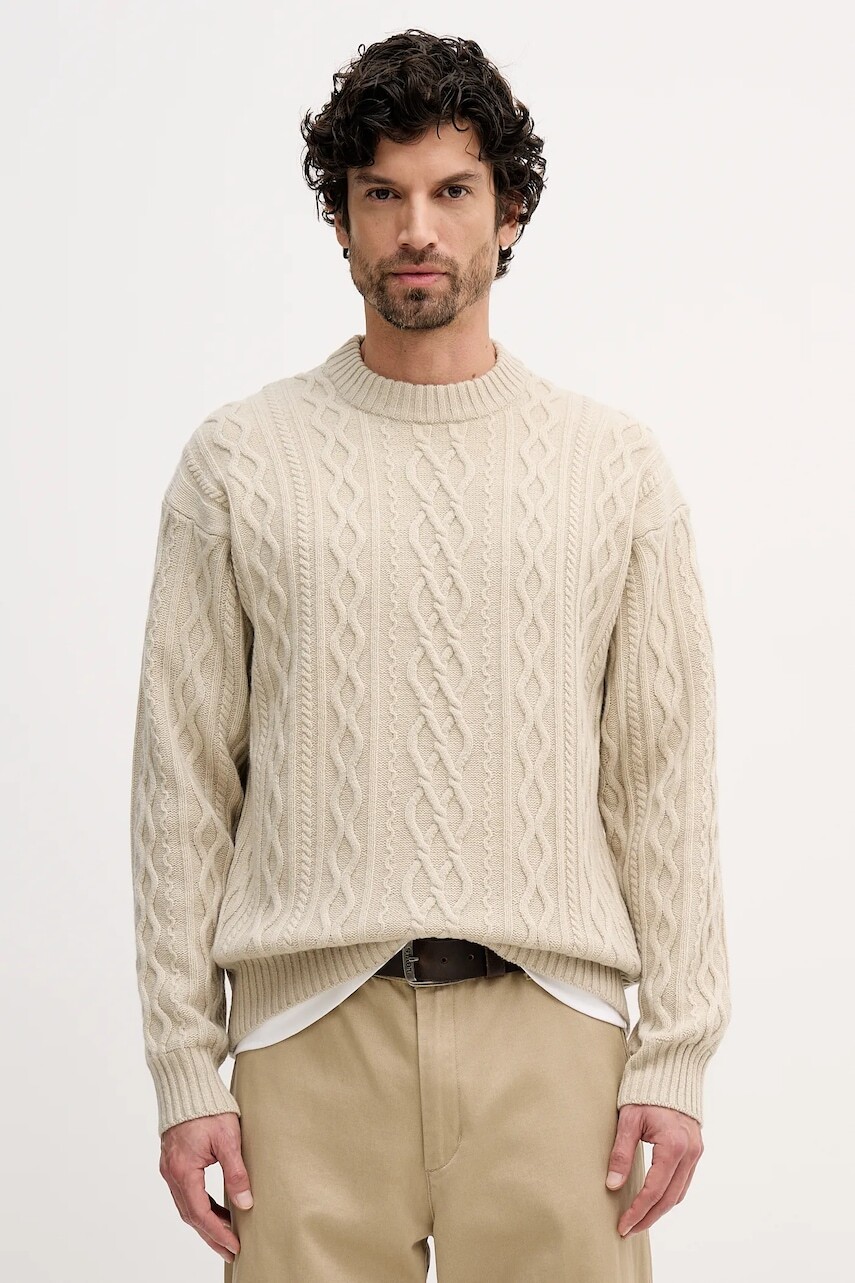 Vlnený sveter BOSS Orange béžová farba, 50548689