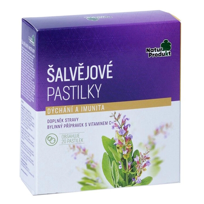 NATURPRODUKT Šalviové pastilky 20 kusov, poškodený obal