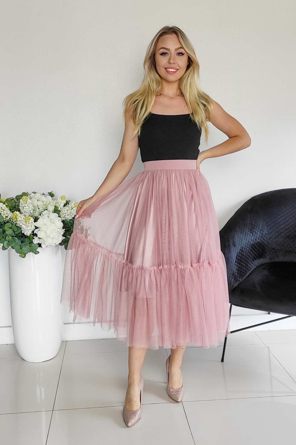 Parisse Staroružová tylová midi sukňa Veľkosť: L