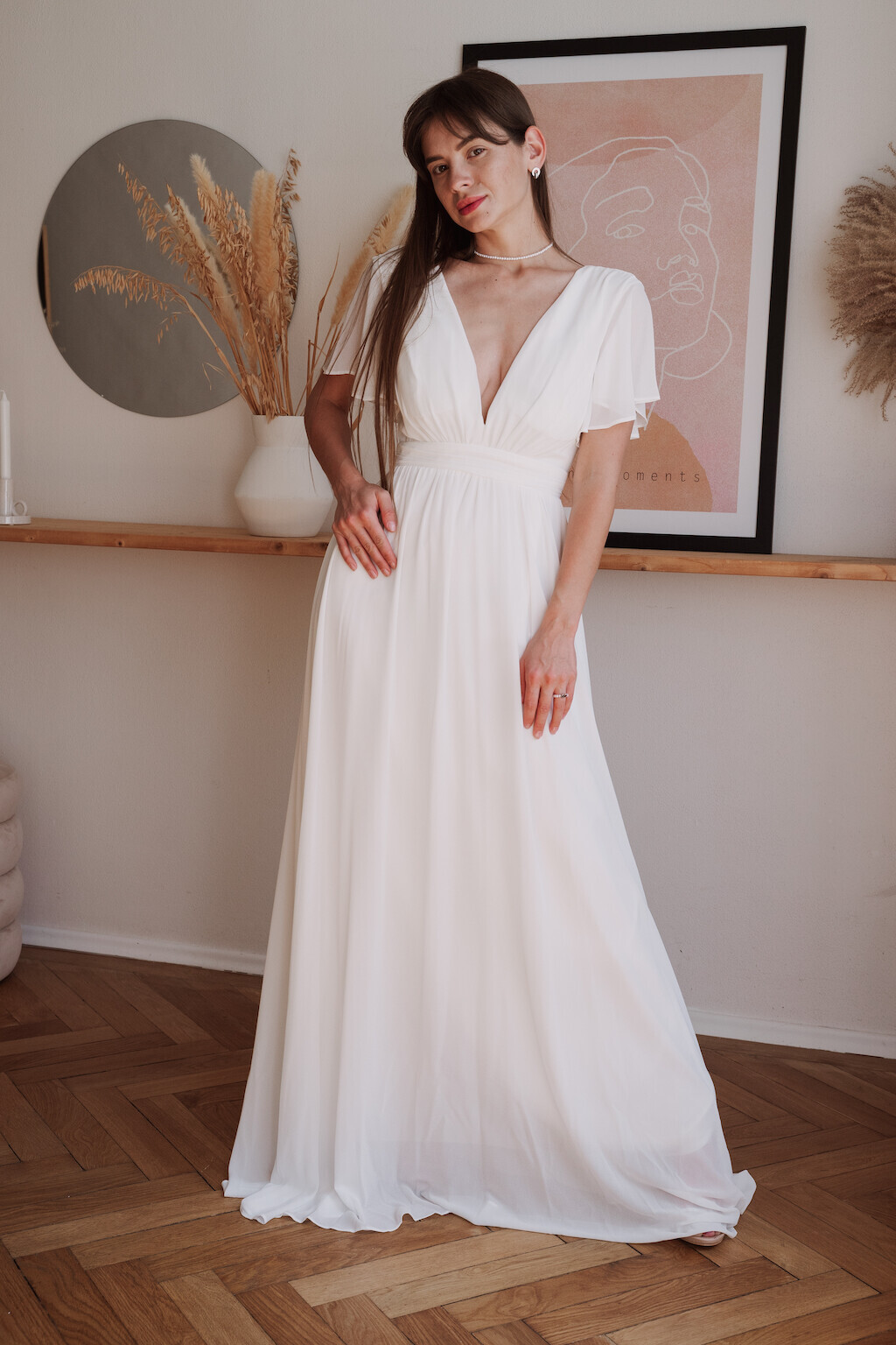 Eva & Lola Biele šifónové šaty s voľnými rukávmi Veľkosť: S