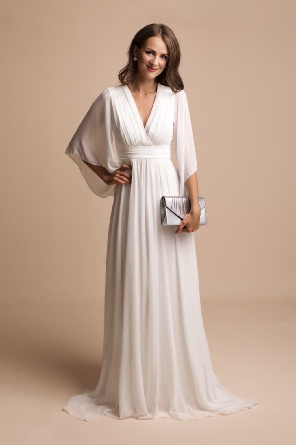 Eva & Lola Poškodený tovar - Biele šifónové šaty s voľnými rukávmi Veľkosť: M