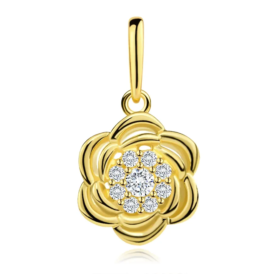 Prívesok zo žltého zlata 9K v tvare kvetu so zirkónovým stredom