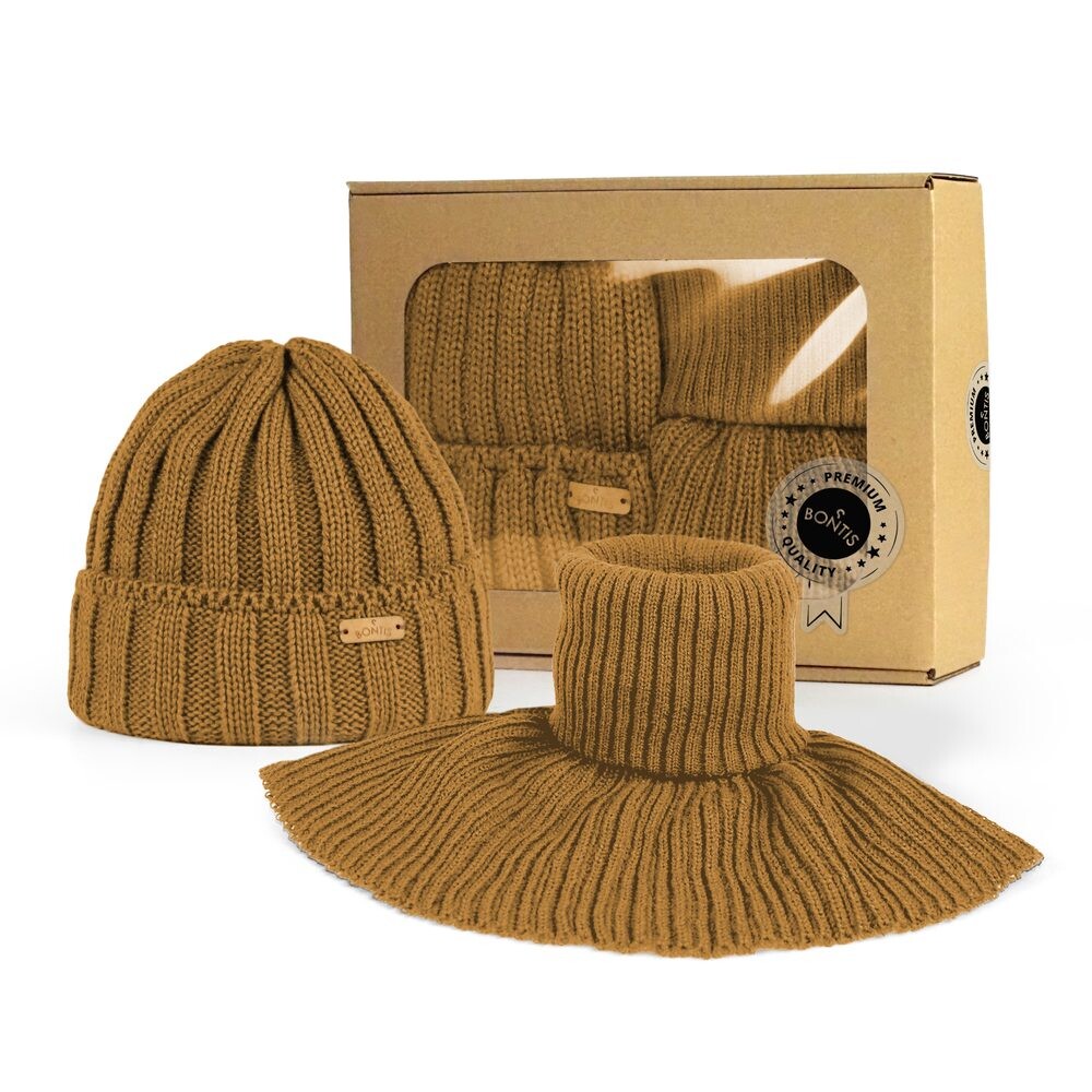 Bontis Darčekové balenie: pánska čiapka s rebrovaným vzorom a nákrčník - Čierna