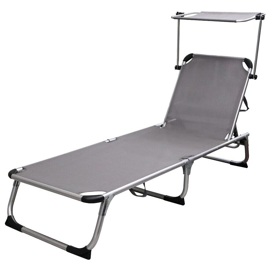 Záhradné ležadlo so slnečníkom sivé