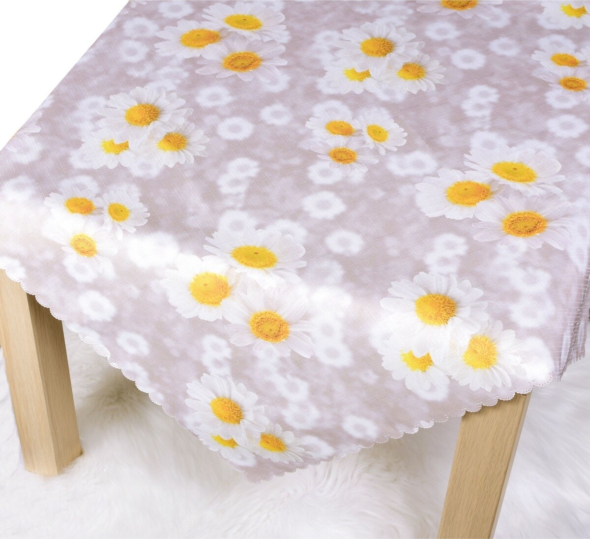 Obrus s nešpinivou úpravou, Chryzantéma, bežový