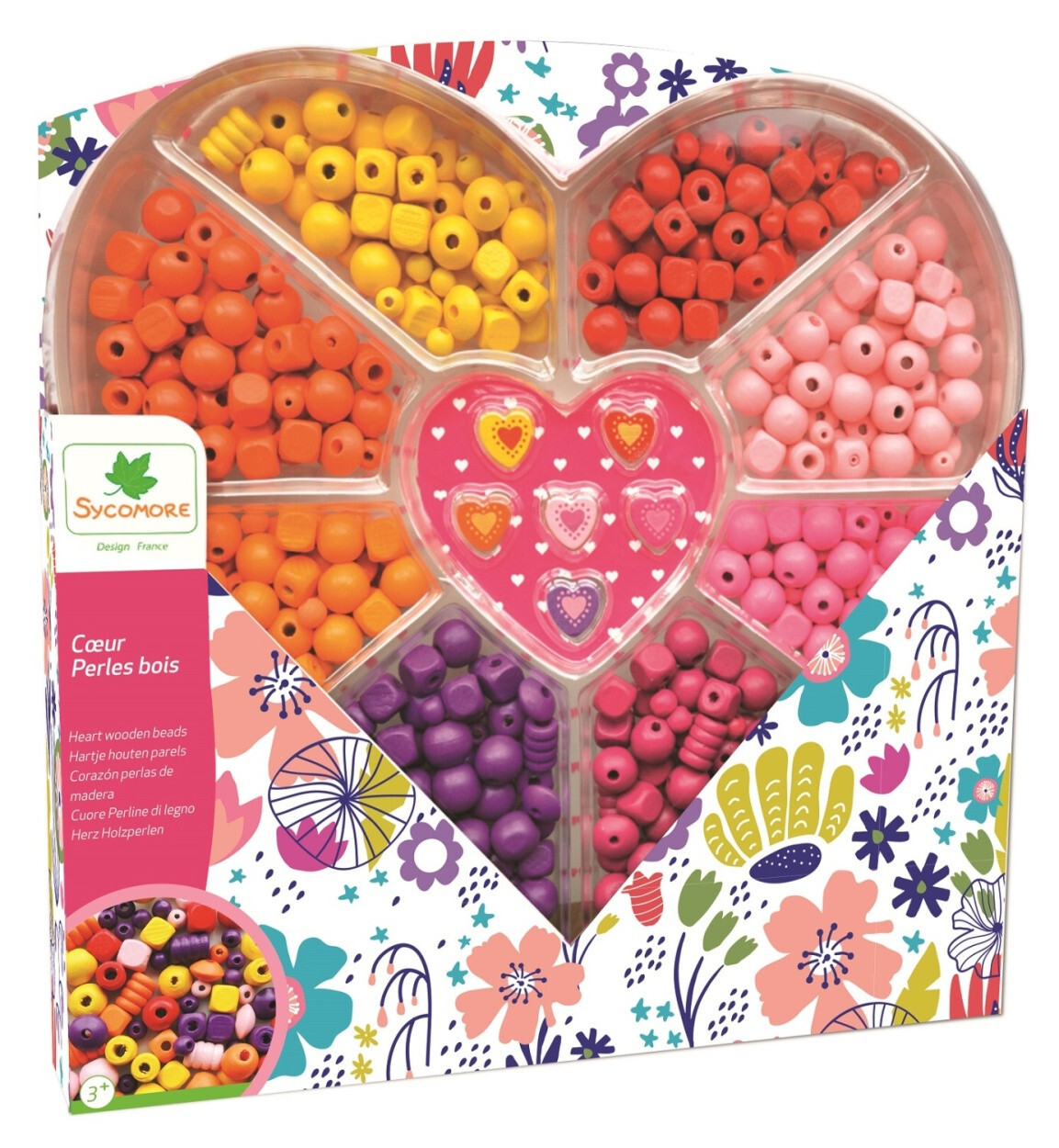 Drevené koráliky v úložnej škatuľke v tvare srdca
