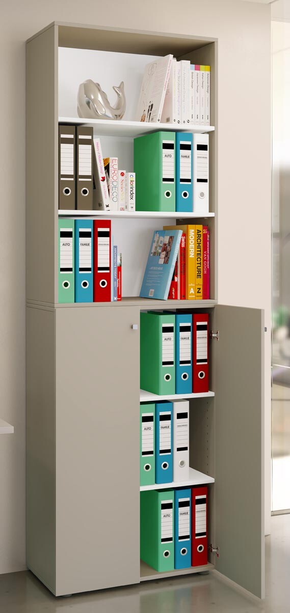 Kancelárska skriňa Lona 2XL s otočnými dverami + polička, sivá