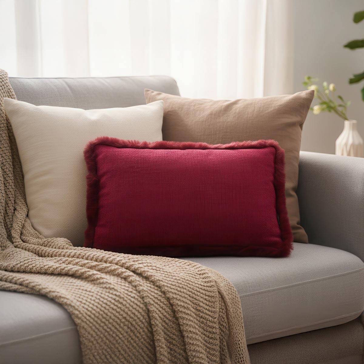 Dekoračný vankúš Teddy z manšestru, 30 x 50 cm, bordová farba