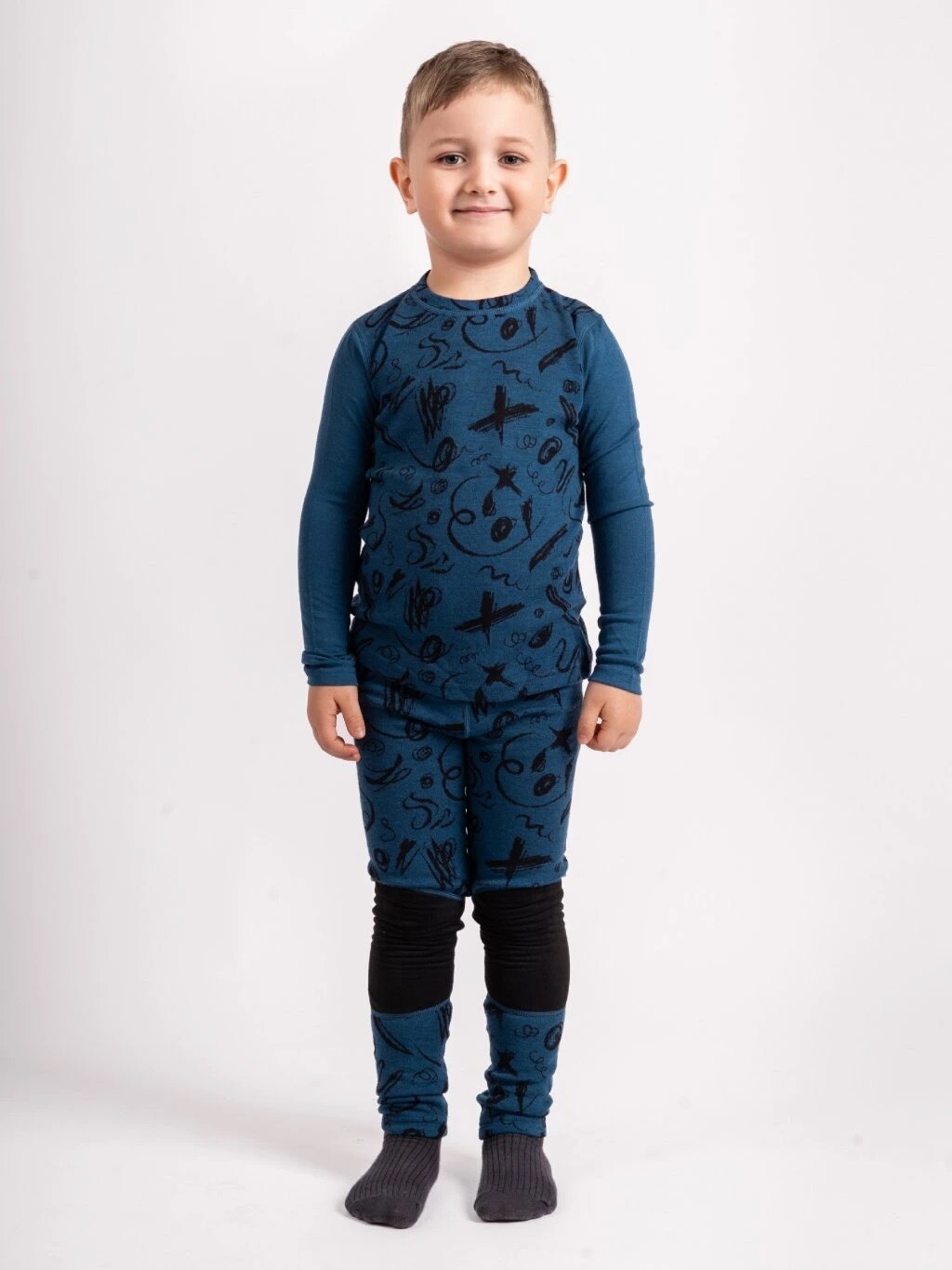 Unuo Unuo, Detské merino tričko s dlhým rukávom Nature, Petrolejová, Kresba Veľkosť: 98/104 8596227126538