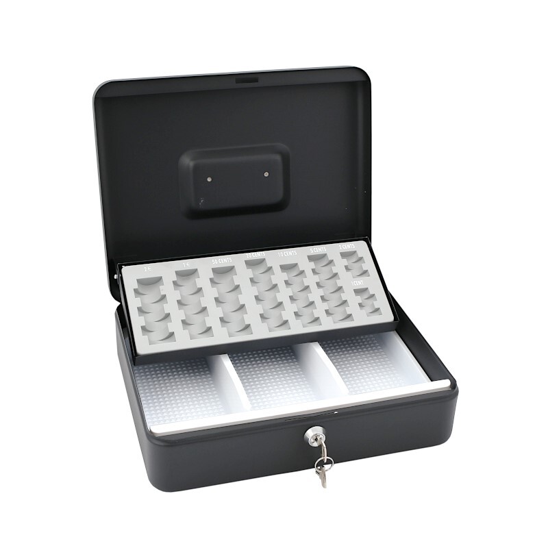 Pokladňa so zámkom 30x24x9 cm + zásobník na euromince - čierna