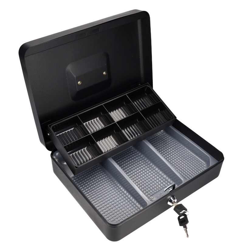 Pokladňa so zámkom 30x24x9 cm + zásobník na mince - čierna