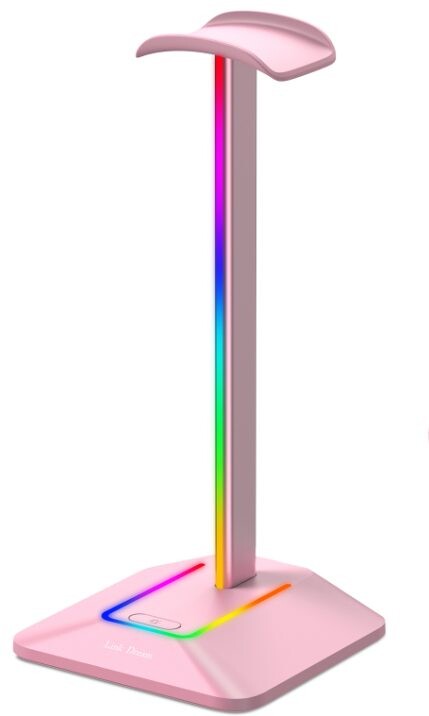Podsvietený RGB stojan na slúchadlá s portami USB - Ružový