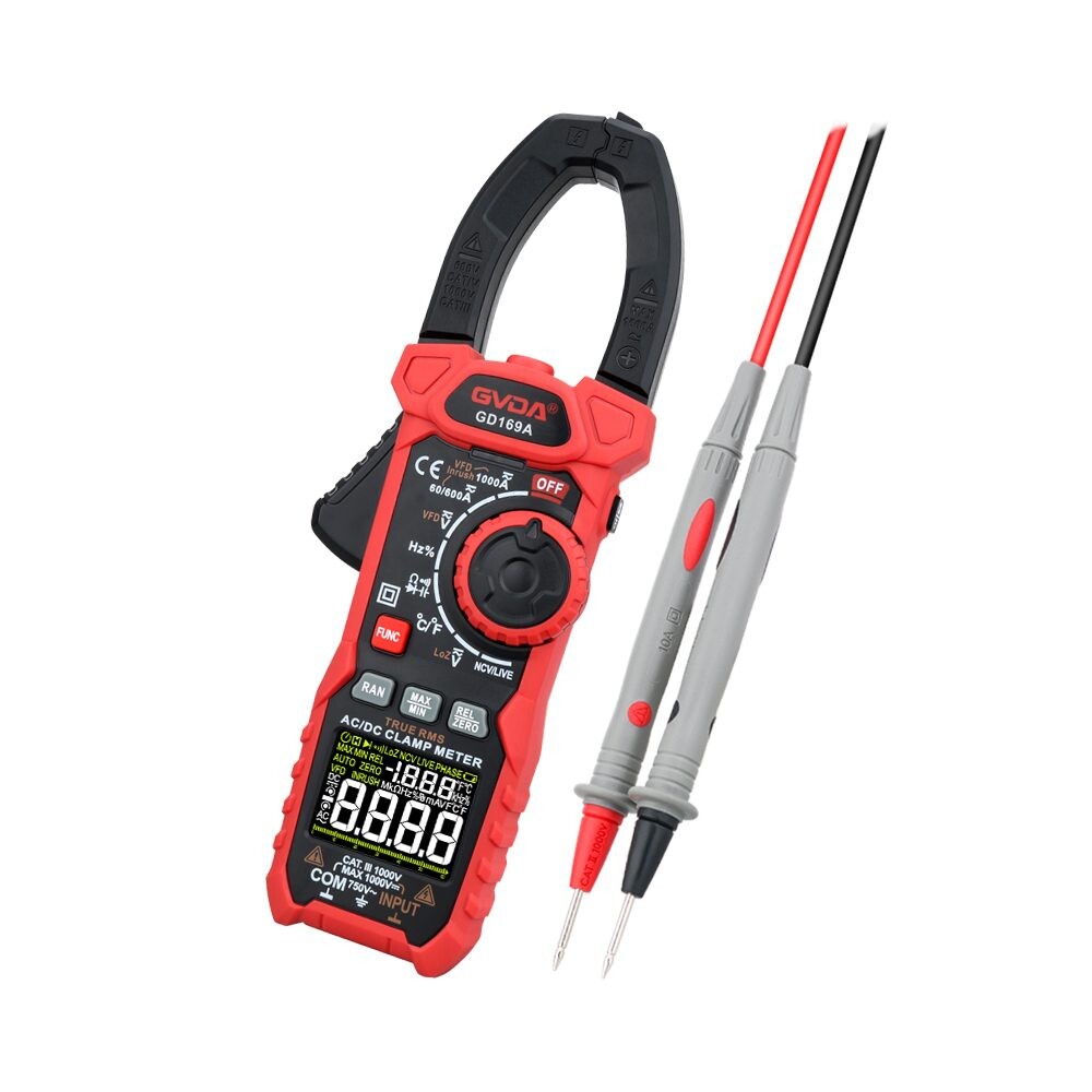 Digitálny kliešťový multimeter - neinvazívne meranie prúdu až 1000A, V, A, Ω, Hz, F, vodivosť, NCV, VFD, Svietidlo
