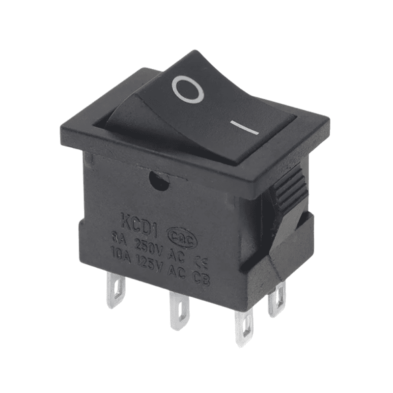 Kolískový vypínač obdĺžnikový KCD1-203, čierny 250V/6A