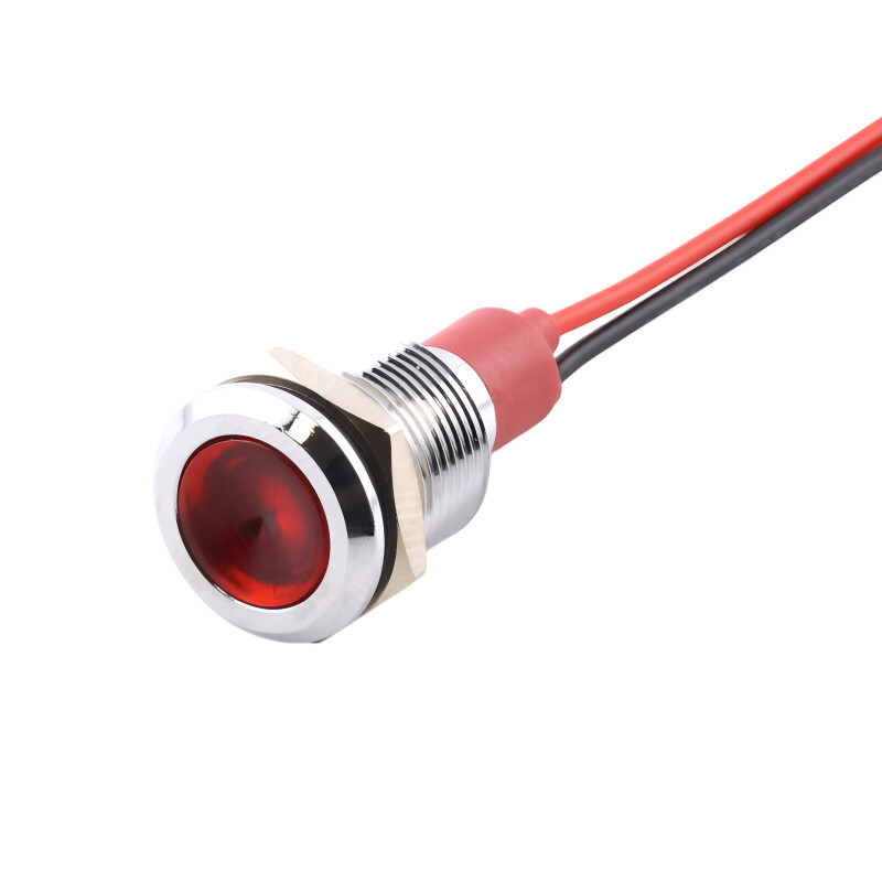 LED kontrolka kovová, pre priemer otvoru 12mm, strieborná, Červená 3-6 V DC