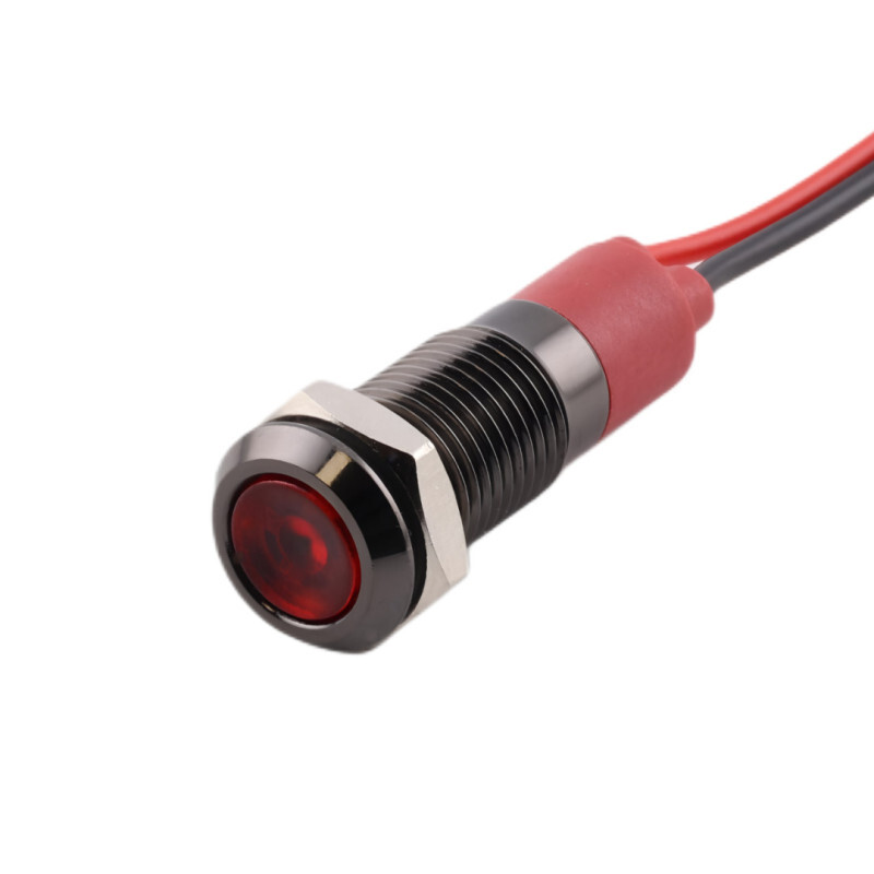 LED kontrolka kovová, pre priemer otvoru 8mm, čierna, Červená 3-6 V DC